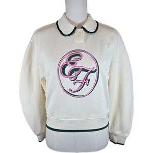English Factory Cream Ribbed EF Crest Knit Pullover Sweater